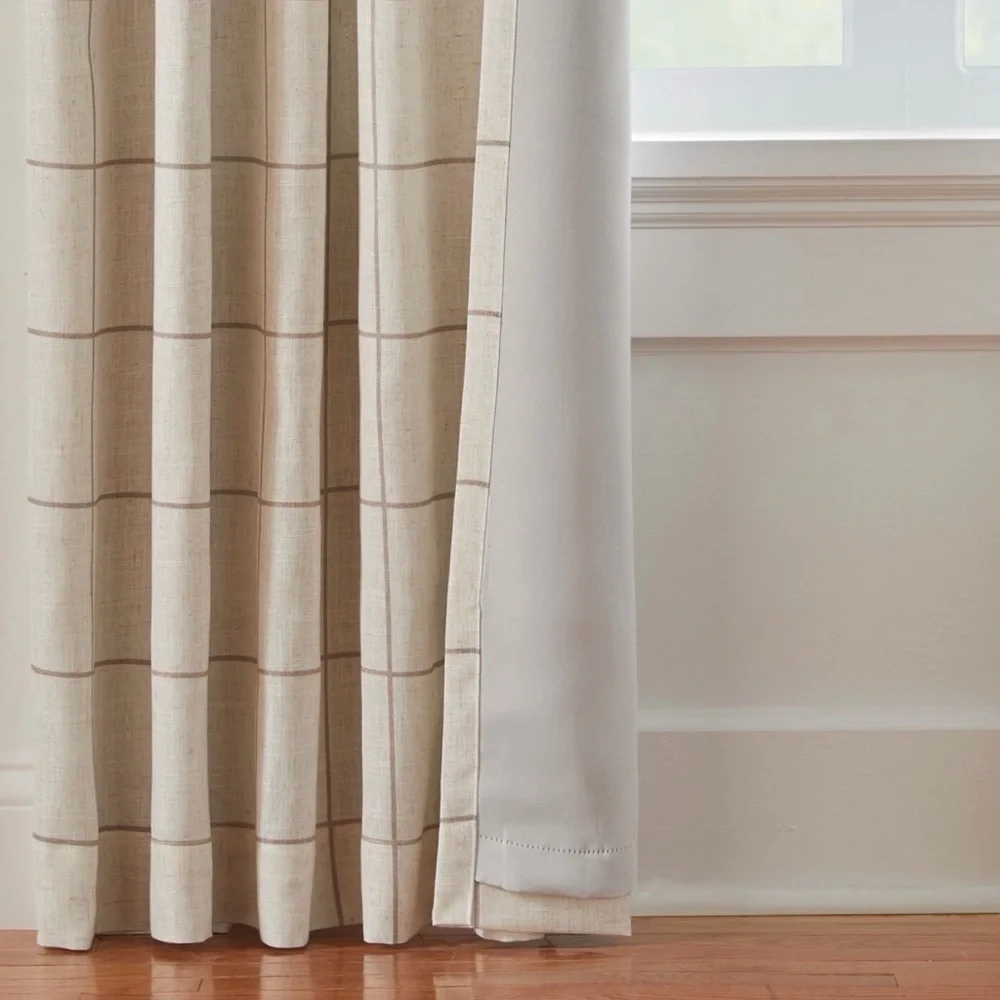 Elrene Home Fashions Brighton Windowpane Plaid Blackout Curtain Panel Beige NEW